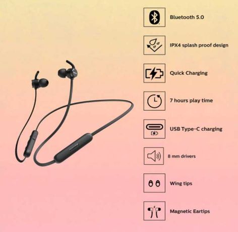 Philips TAE1205 Słuchawki bluetooth 5.0 Sport IPX4 do biegania