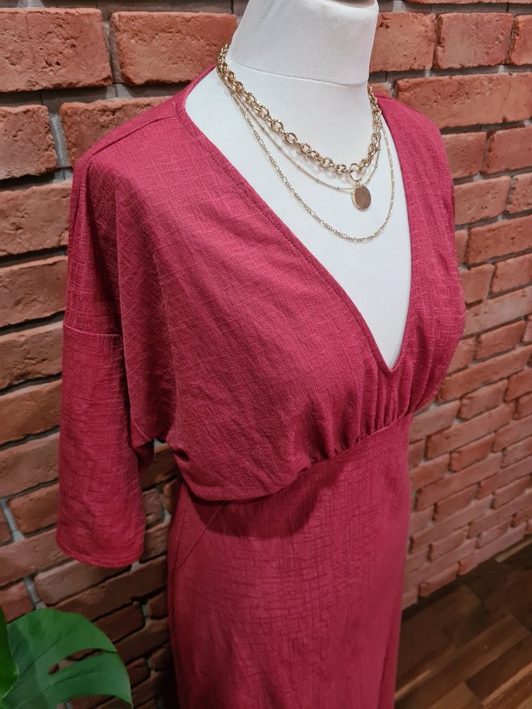 Sukienka bordowa midi Zara r. S/M rustykalna viscoza