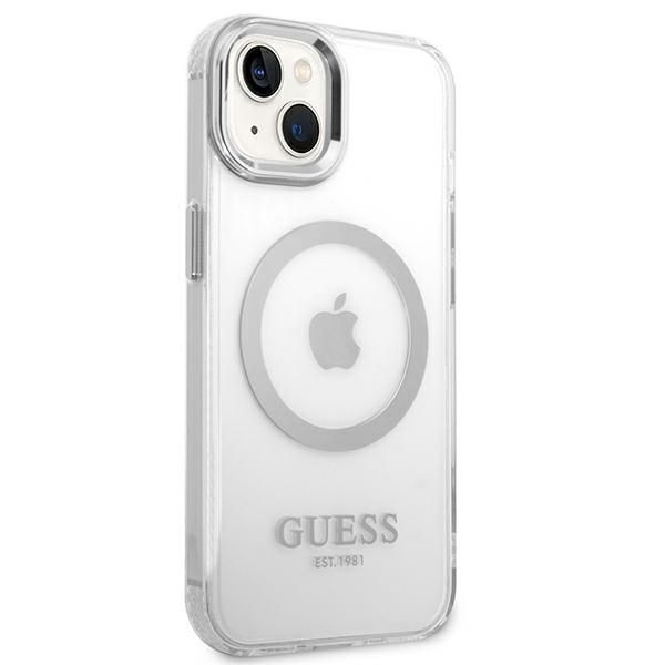 Etui na iPhone'a 14/15/13 6.1" Guess Metal Outline Magsafe Srebrne