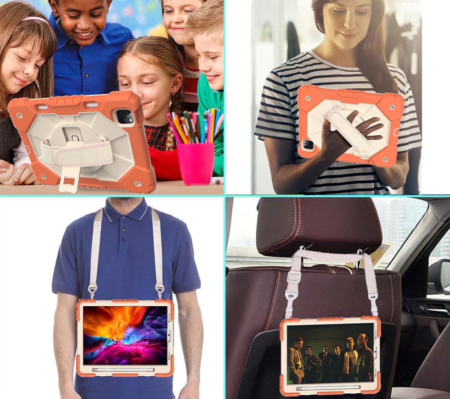 Etui do iPad Air 4/5 10,9” z Podstawką i Paskiem na Ramię Pomarańczowe