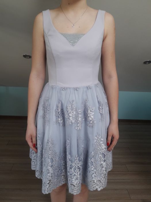 Szaro-srebrna sukienka na wesele rozmiar S