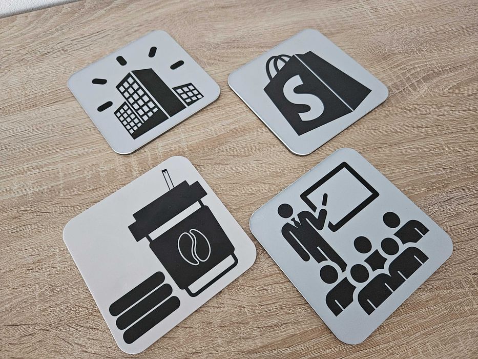 Zestaw 4 tabliczki okolicznościowe, miasto kawa sklep uczelnia 13x13cm