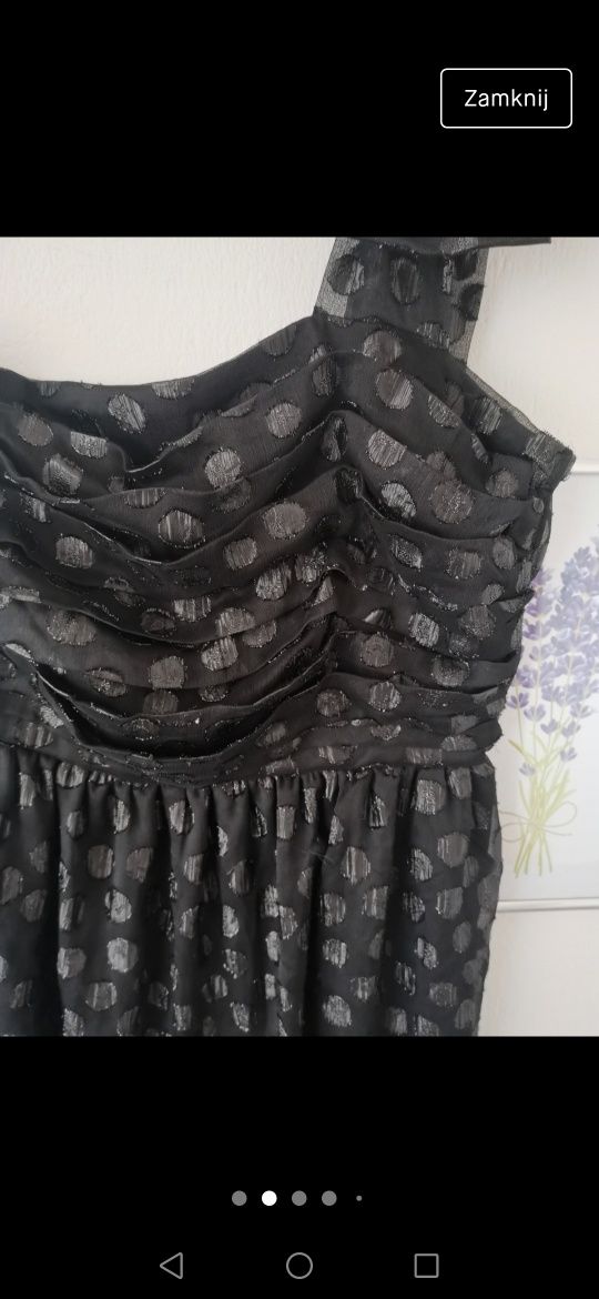 Czarna sukienka H&M błyszcząca, mała czarna, xl, 42 cm krótka