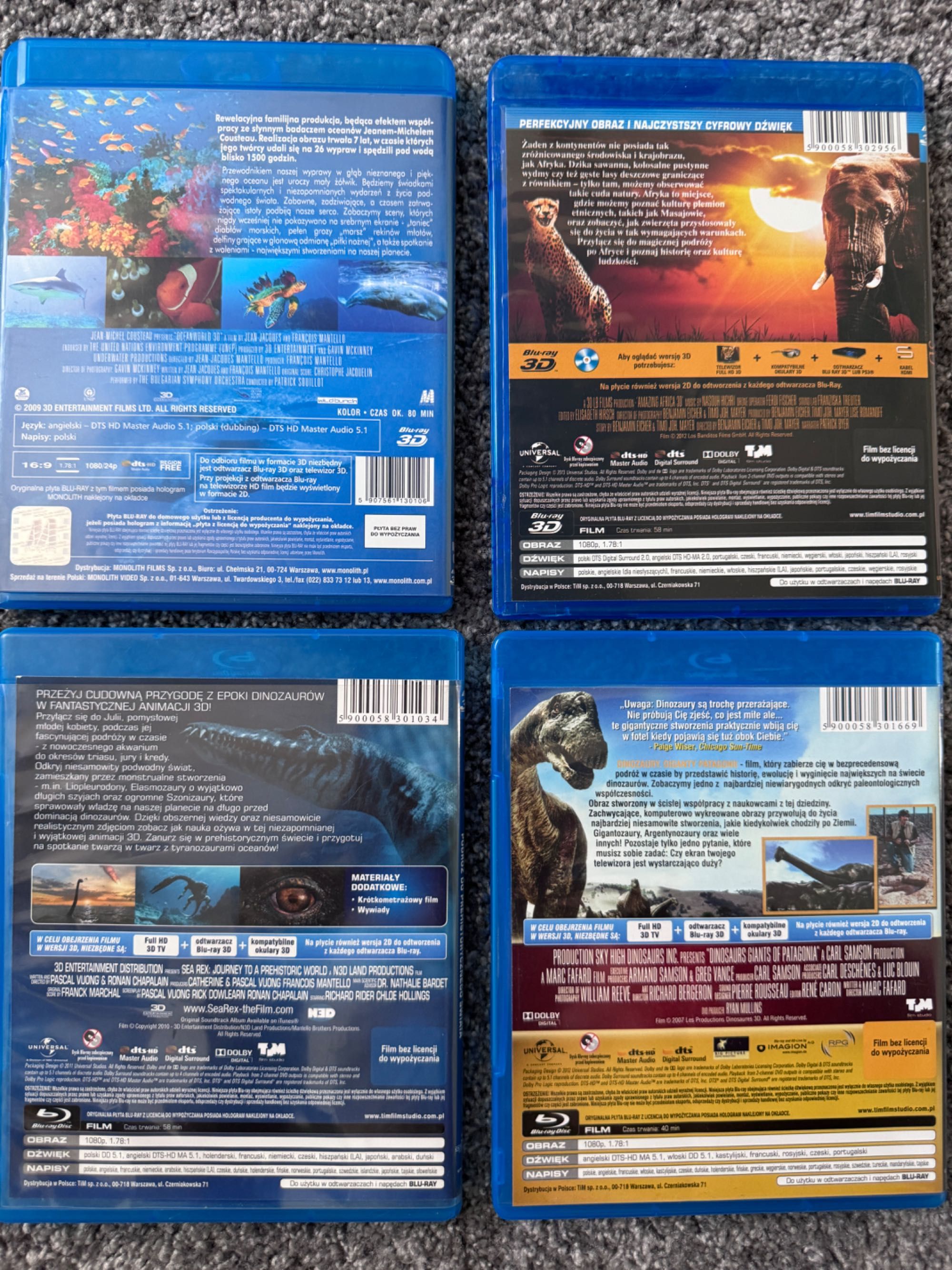 Blu ray 3d Ocean przygód, Sea rex, Dinozaury, Niesamowita Afryka.