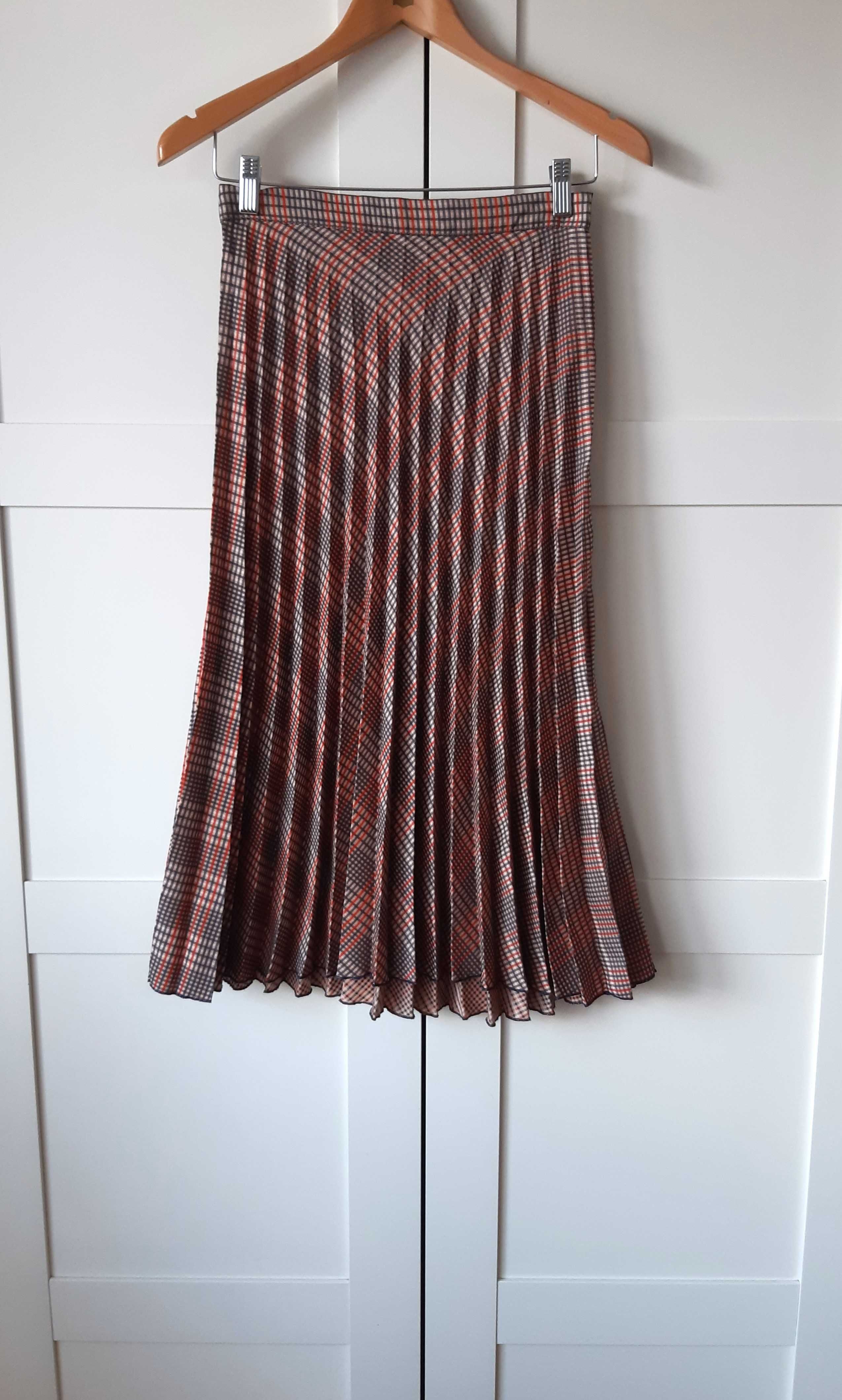 Plisowana Spódnica Midi w Kratkę H&M Cienka Wysoki Stan S