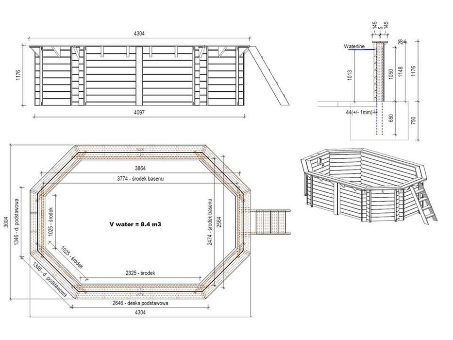 Basen ogrodowy drewniany Nemo 4,3x3 - H.1,18 m BAS7302OSPL