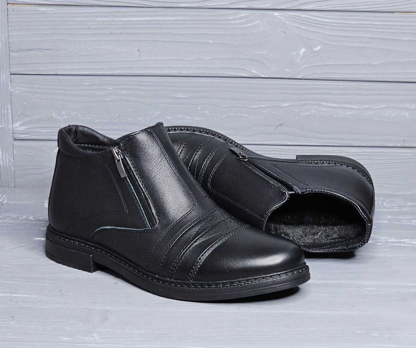 Кожаные мужские черные зимние сапоги на меху / байке TM Karat / Карат!