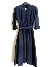 1950 50s sukienka granatowa vintage midi rozkloszowanana wieczorowa 32