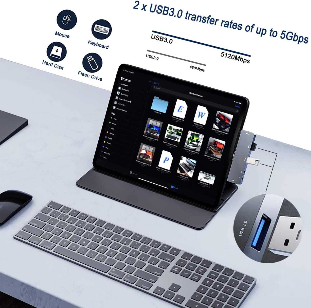 Hub, Adapter USB-C 6w1 z HDMI 4K, audio 3.5mm, 2x USB 3.0, PD i SD