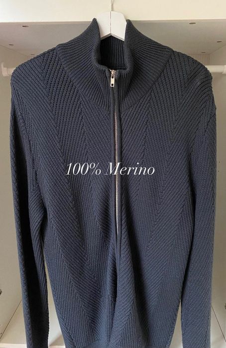 Superstainable męski sweter kardigan na suwak  L 40 100% Merino wool