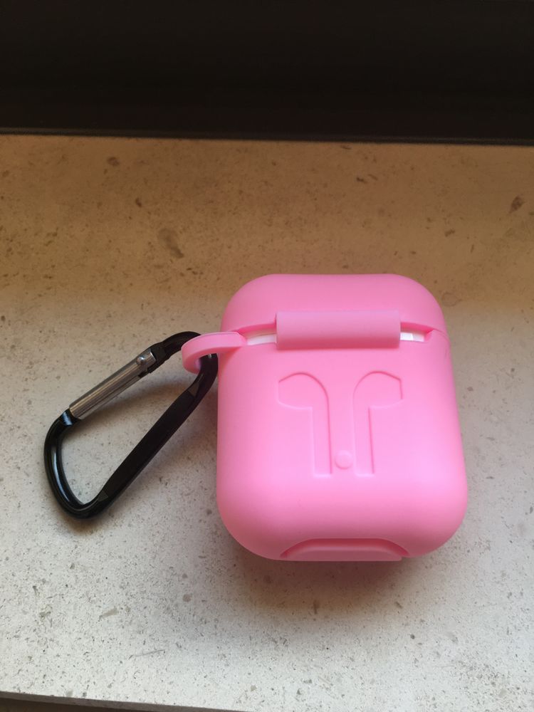 Capa de silicone para Apple Air-pods rosa com gancho