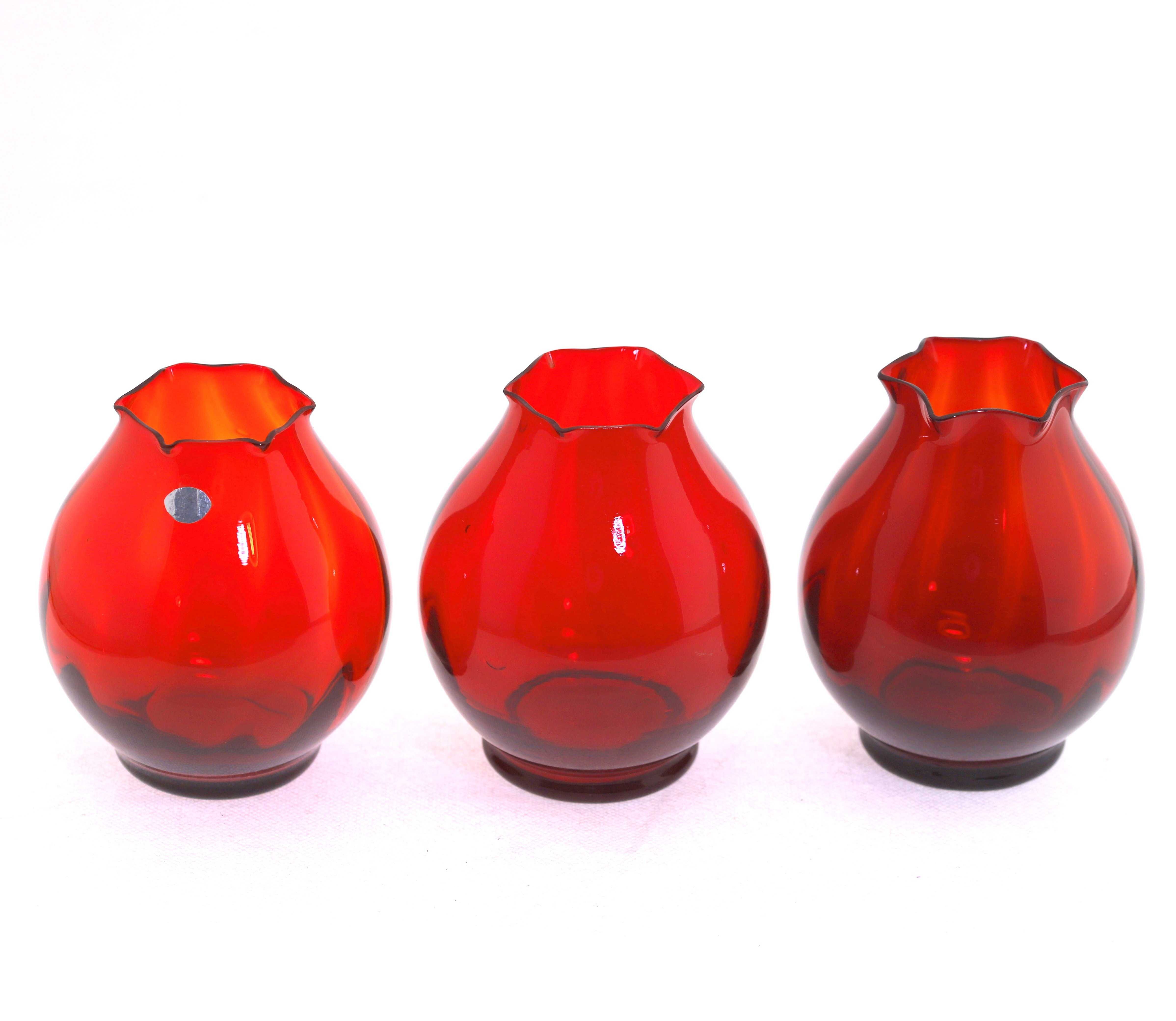 Zestaw wazon kieliszki świecznik szkło rubinowe czerwone vintage