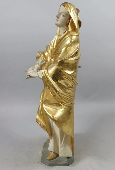 Figura Drewno Matka Boska w złotych szatach XVIII-XIX 50cm polichro
