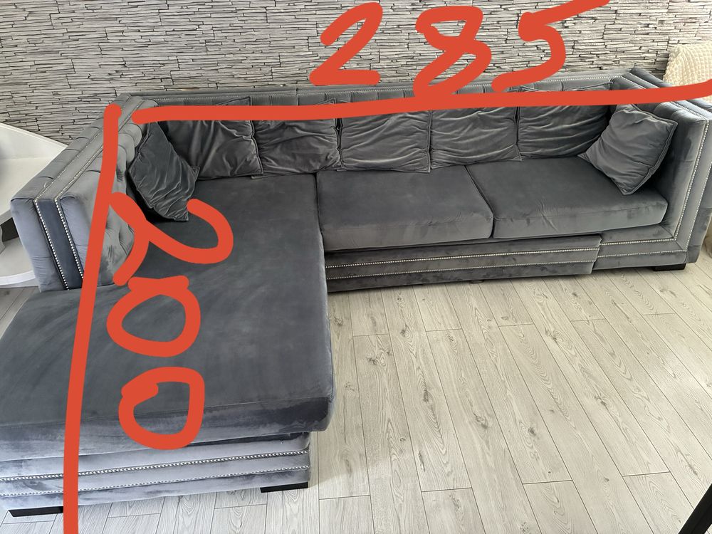 Narożnik tapicerowany elegancki welurowy glamour pikowany funkcja span