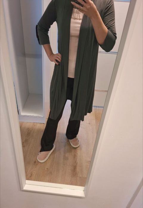 Narzutka kardigan sweterek khaki oversize dlugi rozmiar Uniwersalny