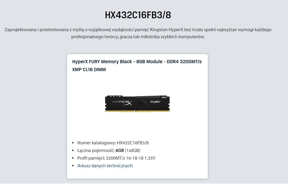 Pamiec RAM Hyperx DDR4 8gb 3200mHz CL16 XMP