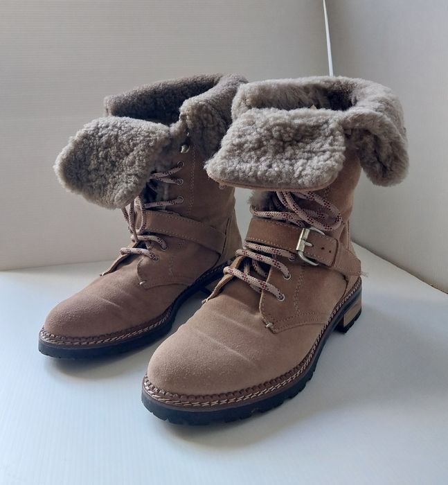 Botas beges de camurça com pelo - Massimo Dutti