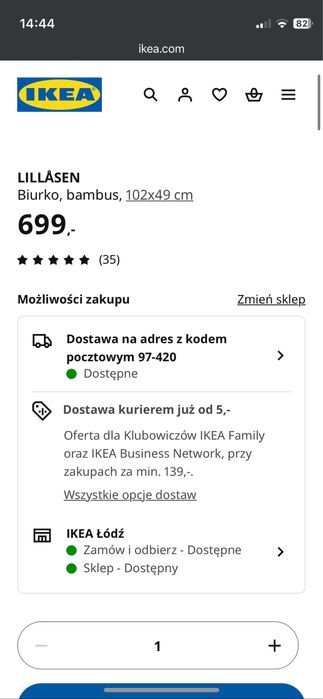 Ikea LILLÅSEN Biurko, bambus, 102x49 cm stolik stol