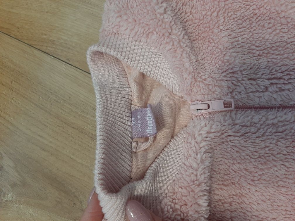 Bluza 104 dopodopo wiosna pudrowy róż futerko jak kurtka dziewczynka r