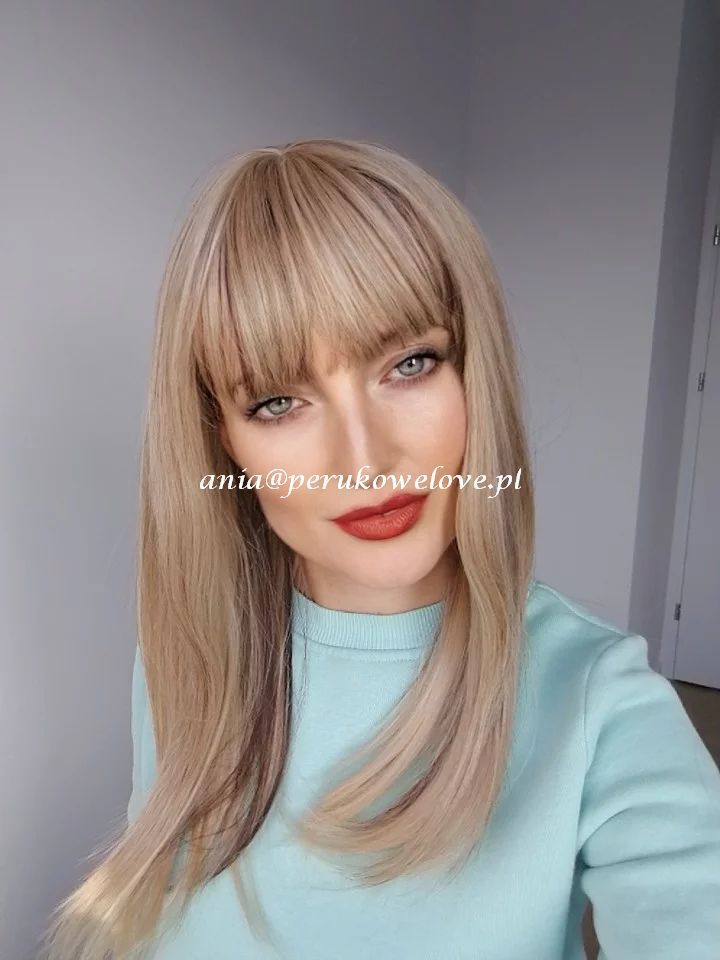 Peruka BLOND balejaż z grzywką włosy jak naturalne peruki damskie