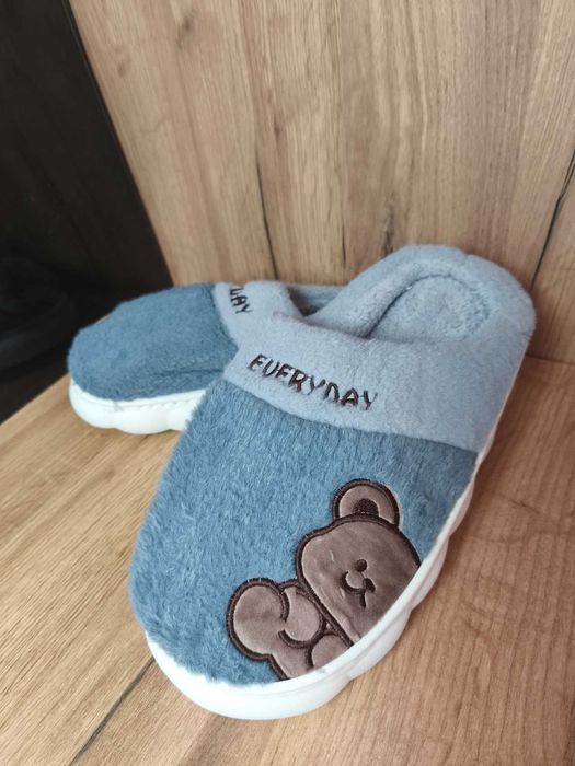 Nowe kapcie ocieplane ciepłe na zimę męskie szare Miś 44-45