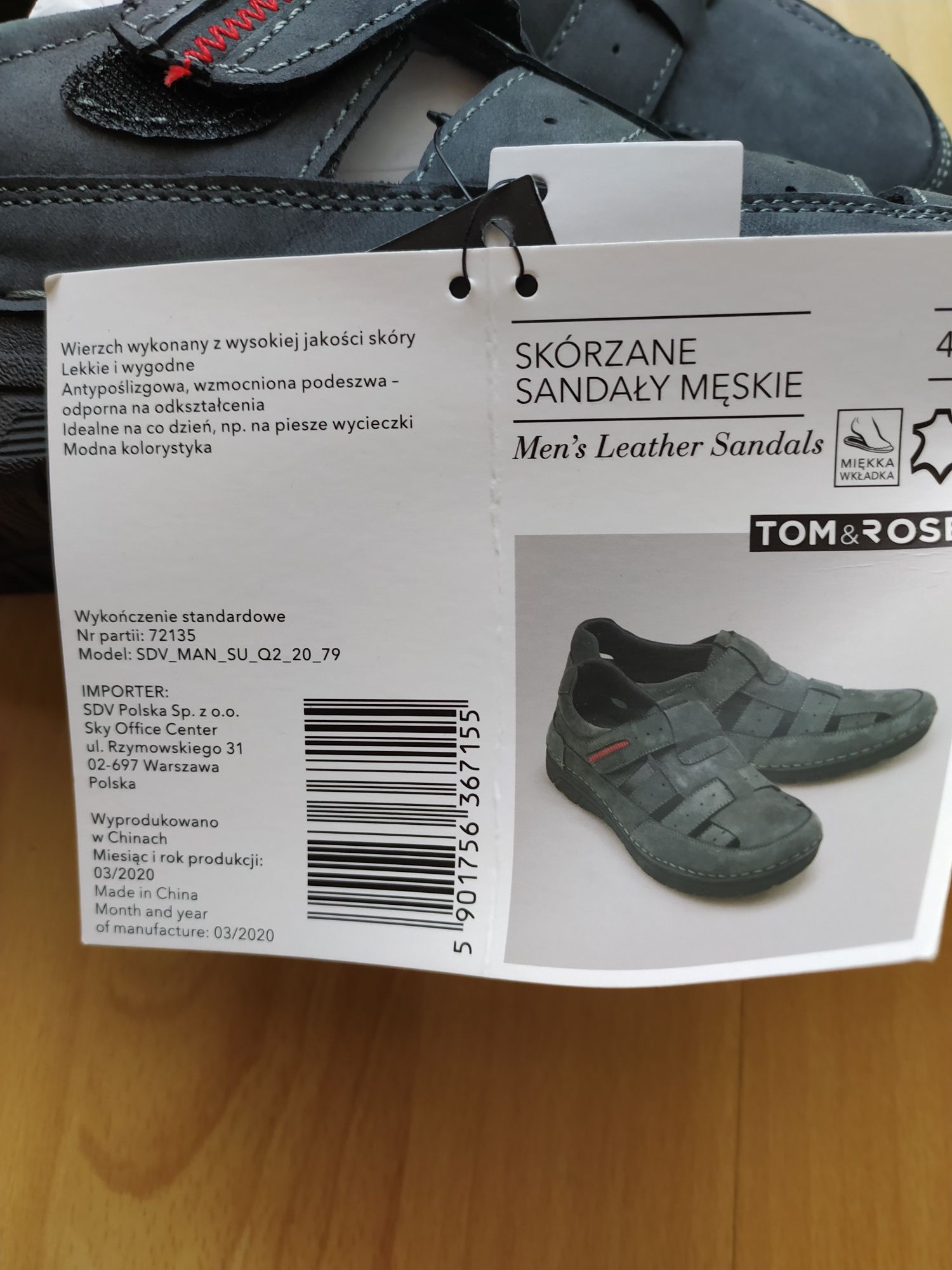 Skórzane sandały męskie Tom&Rose rozmiar 41