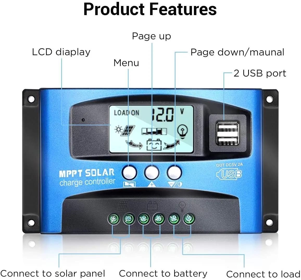Controlador de Carga Solar MPPT * 30A - 100A * 12V / 24V