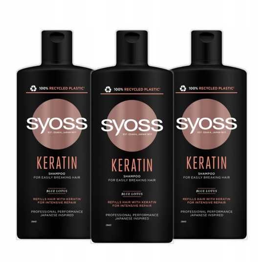 3 x Syoss Keratin szampon do włosów 500ml regeneracja i nawilżenie