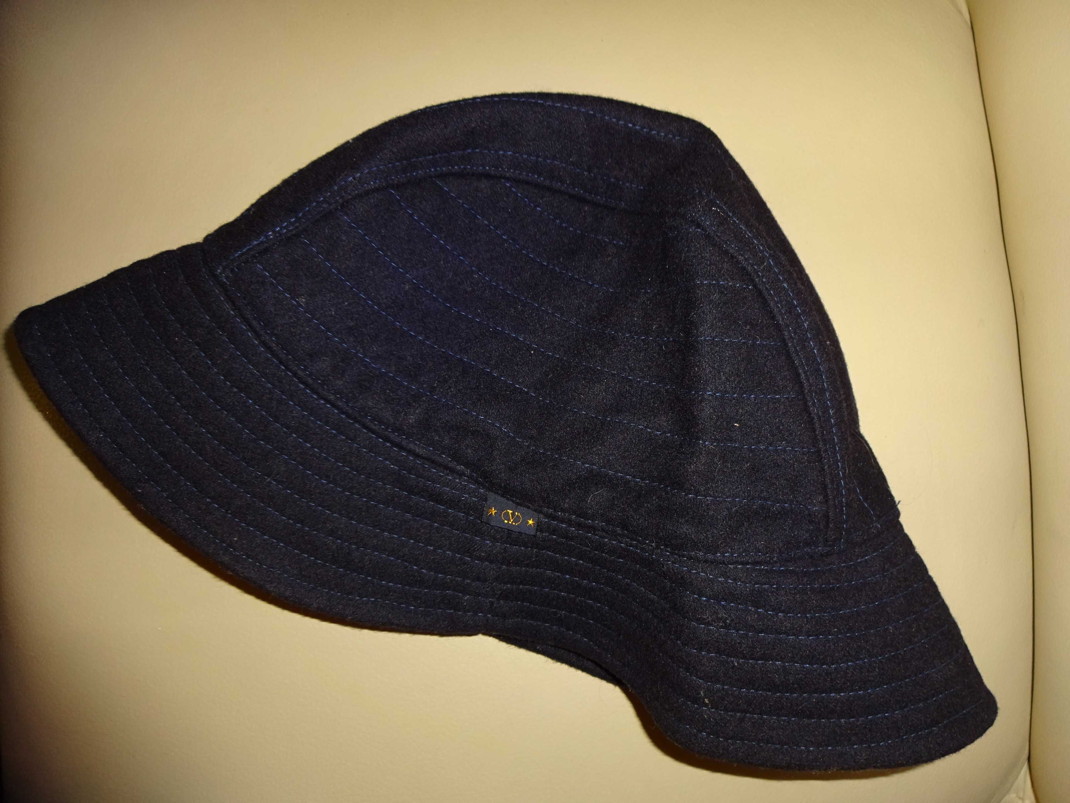 VALENTINO Beachwear LUX wełniany kapelusz granatowy czapka unikat