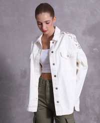 Куртка на кнопках вишивана Джинсовка розкішна з накладними кишенями