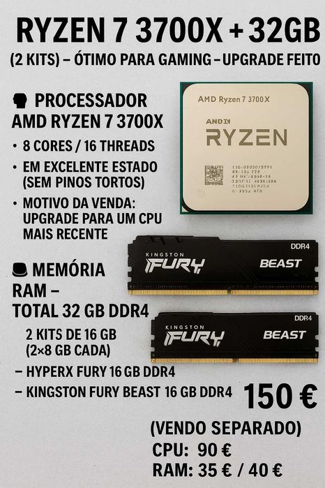 Ryzen 7 3700X + RAM DDR4 (HyperX / Beast) – Vendo separado
