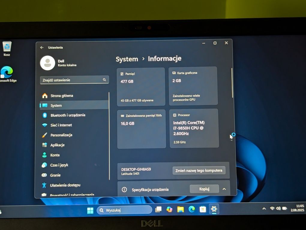 Dell Latitude 5401 i7-9850H