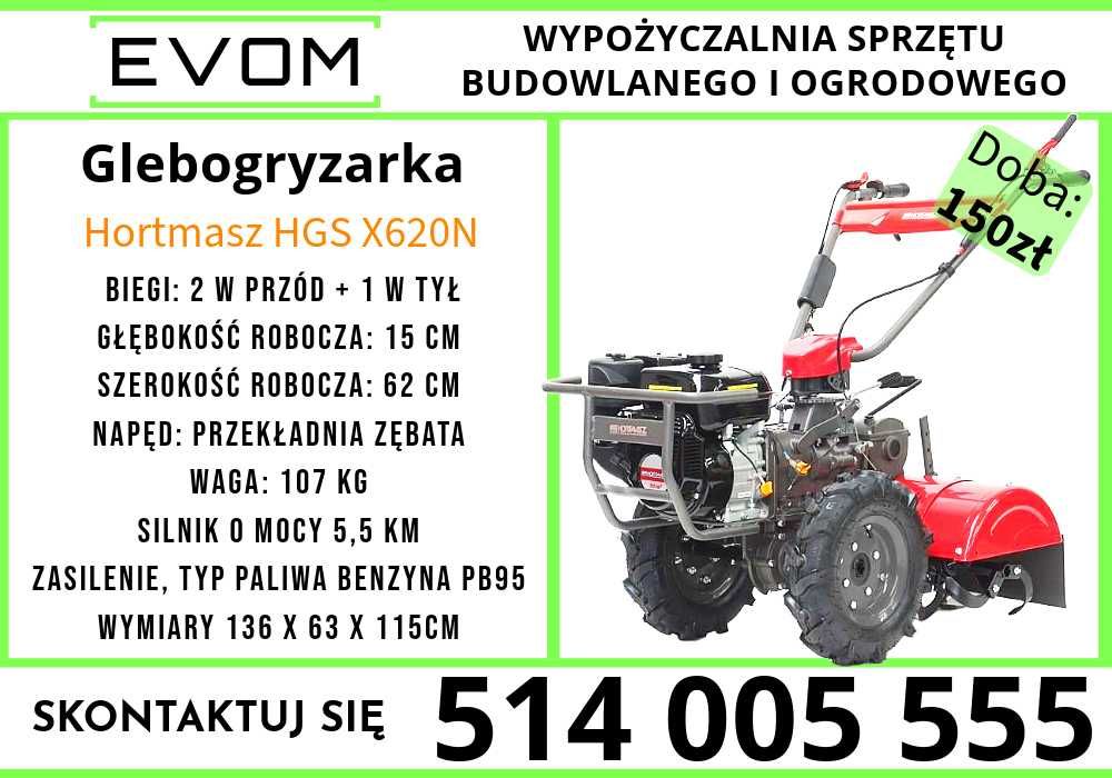 Rębak spalinowy, rozdrabniacz do gałęzi Evom wypożyczalnia sprzetu.
