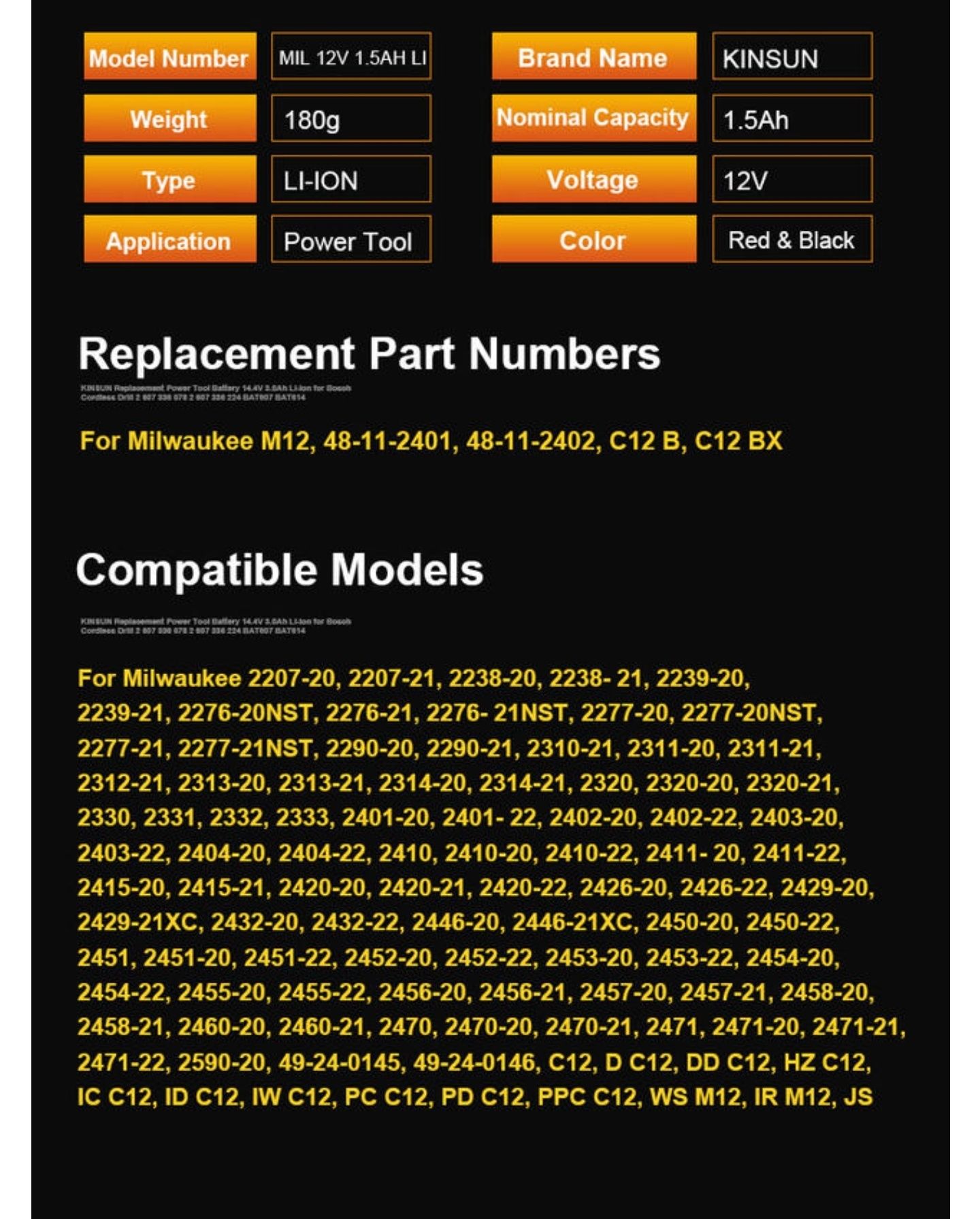 KINSUN 2-Pack 12V 1.5Ah akumulator litowo-jonowy