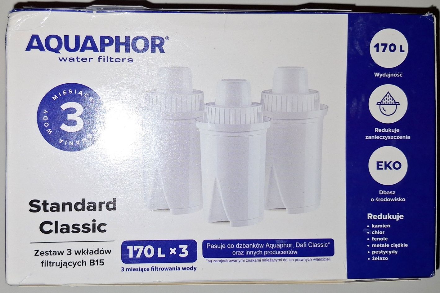 Nowe Filtry Aquaphor 170L x 3 wkład filtrujący B15 Standard Classic
