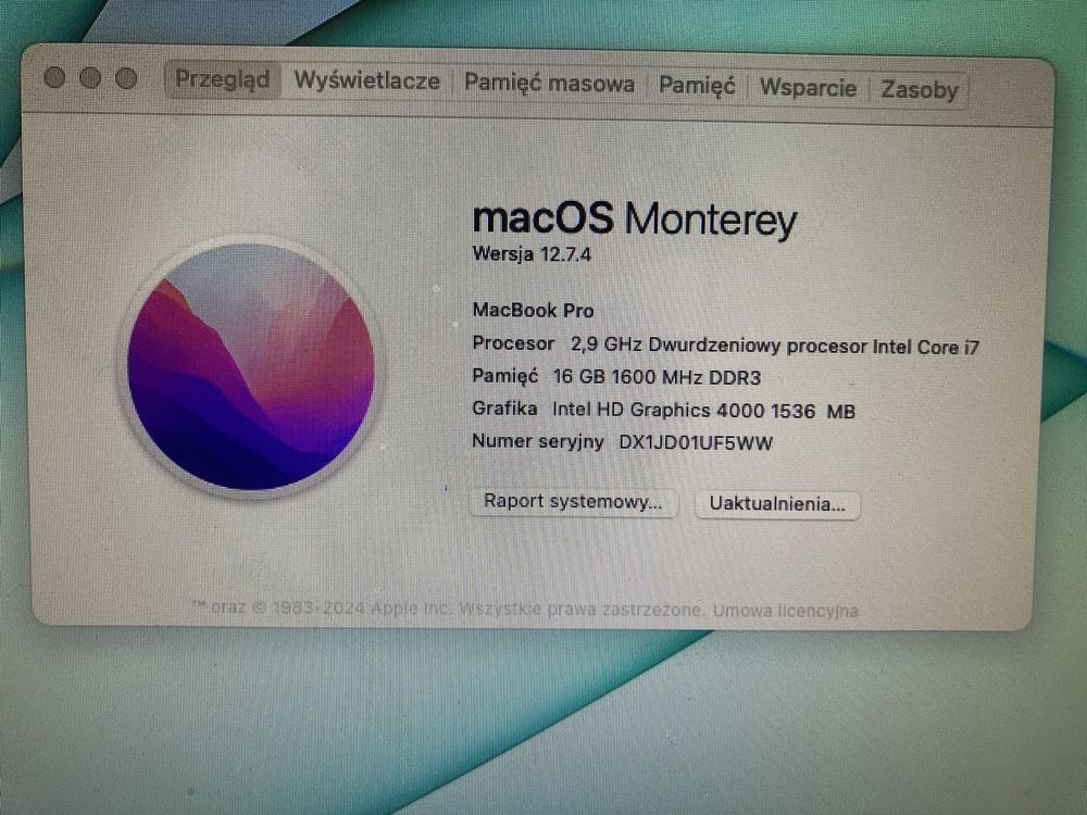 MacBook Pro 2012 13” 1TB SSD 16GB i7 2.9GHz Monterey