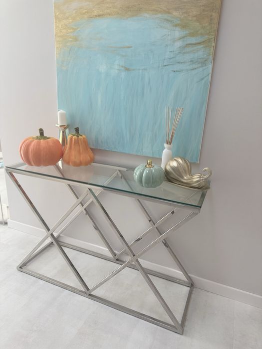 Konsola srebrna toaletka stolik glamour nowoczesny