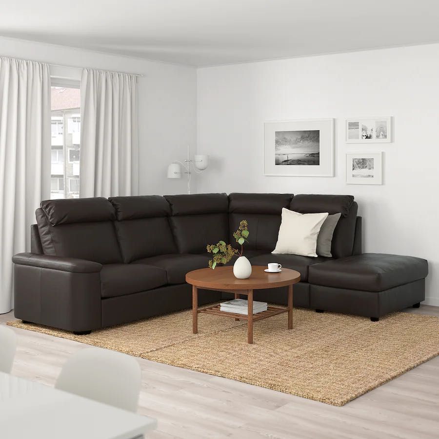 LIDHULT 5-os sofa narożna rozkładana Grann/Bomstad,ciemnobrązowy,skóra