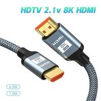 Kabel HDMI 2.1 8K złocone wtyczki pleciona osłona 1.5metra.