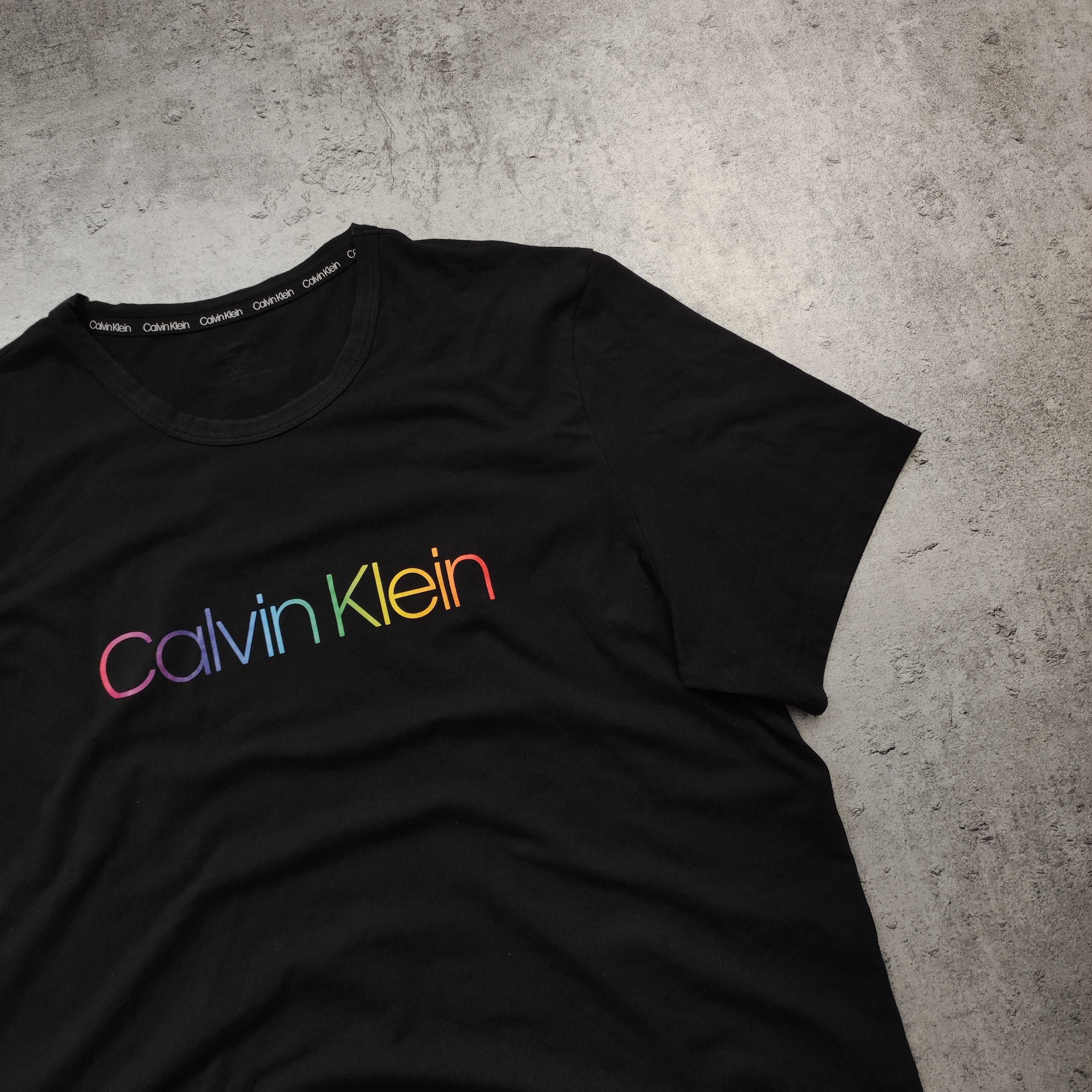 MĘSKA Koszulka Czarna Bawełna Duże Logo Calvin Klein PREMIUM Casual