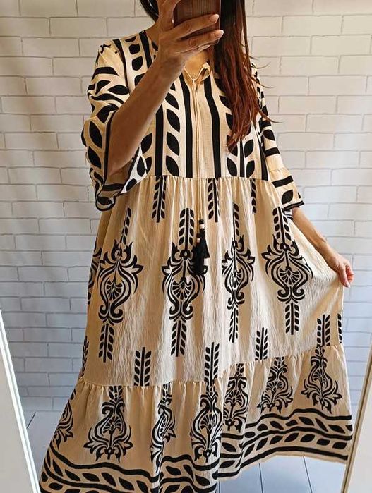 Długa nowa sukienka bawełna + len XXXL / 46 / 18