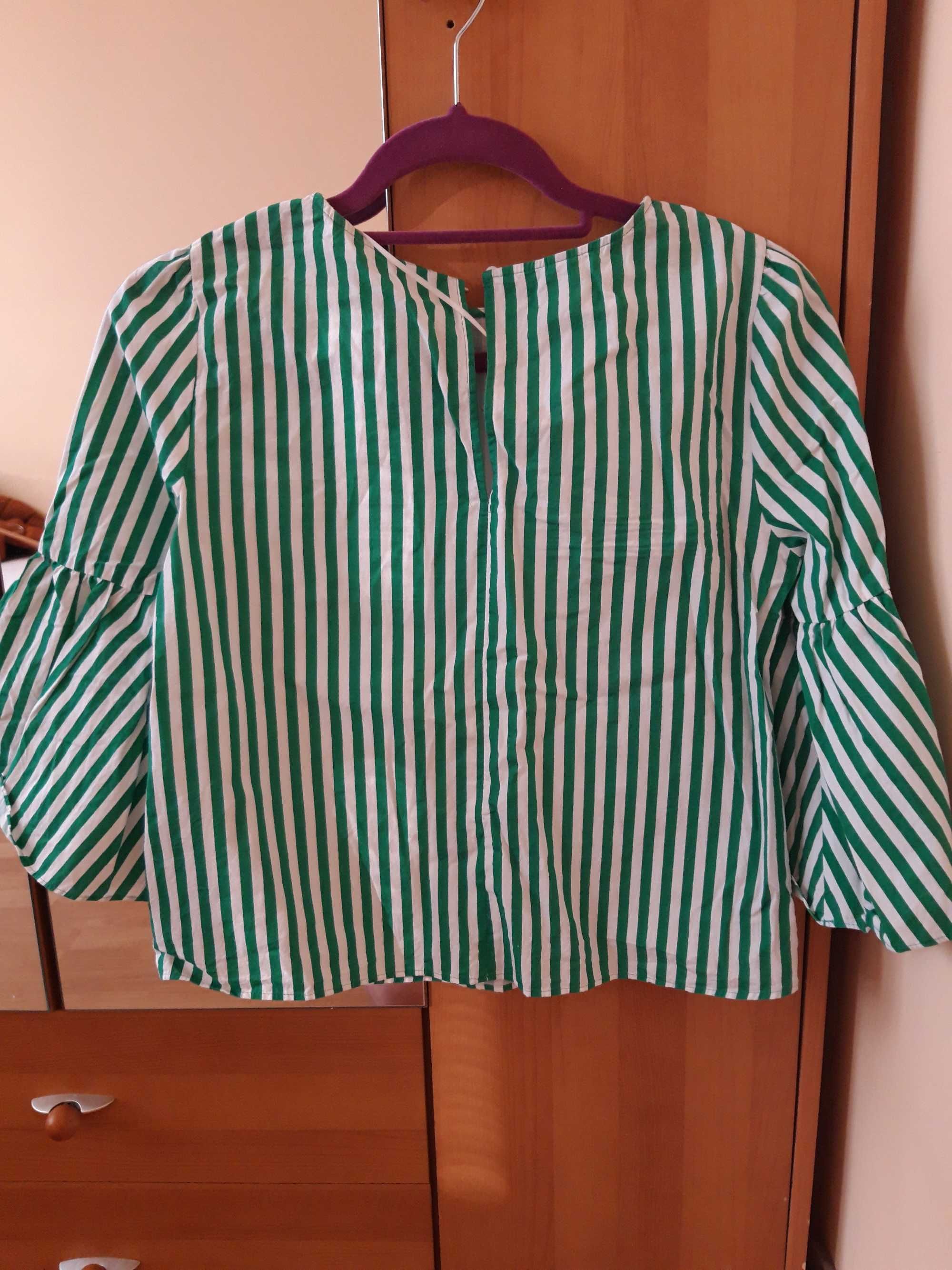 Elegancka bluzka w biało-zielone paski - Zara