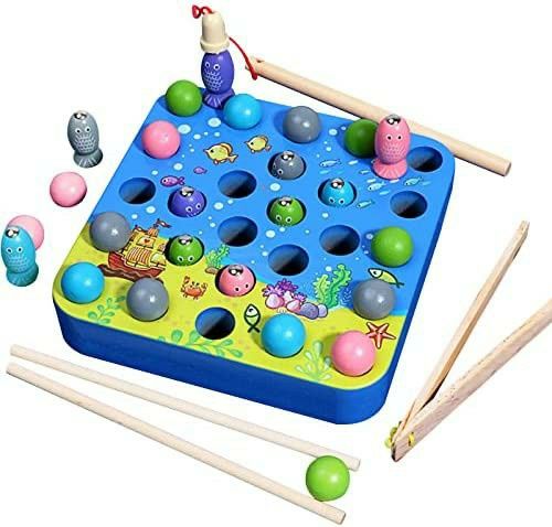 Drewniana magnetyczna gra wędkarska Montessori, NOWA