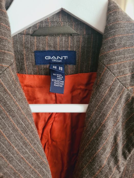 Brązowa wełniana marynarka w paski od Gant