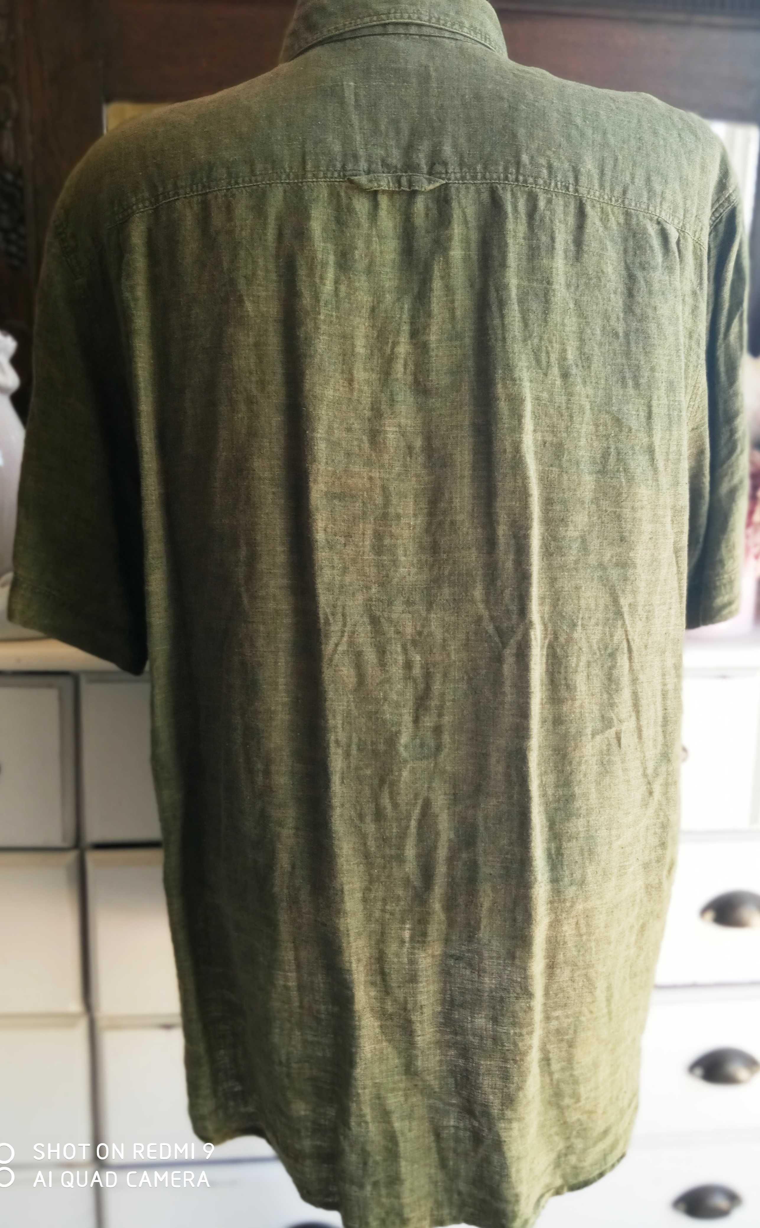 Tatuum L koszula męska len khaki 120 cm pachy z krótkim rękawem