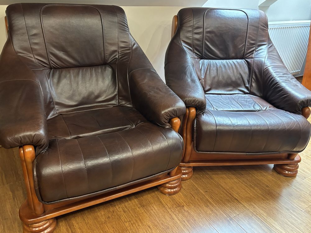 Zestaw mebli skórzanych: sofa 3 os.+ 2 fotele+ława