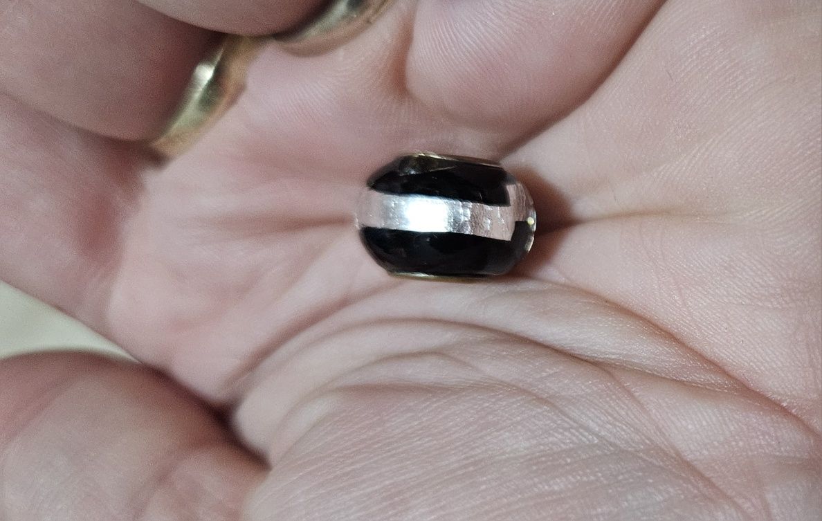 Charms/koralik modułowy w paski czarno-srebrne