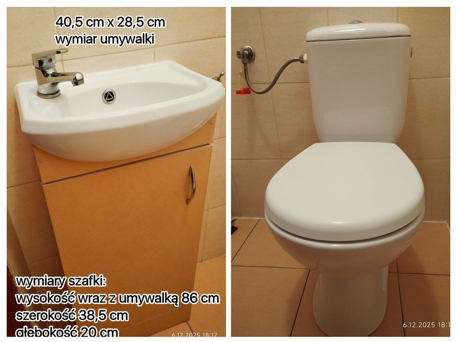 WC kompakt Cersanit + szafka z umywalką nablatową + syfon +bateria +