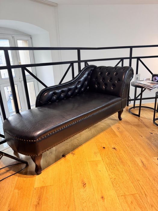 Sofa szezlong czarna, ekoskóra