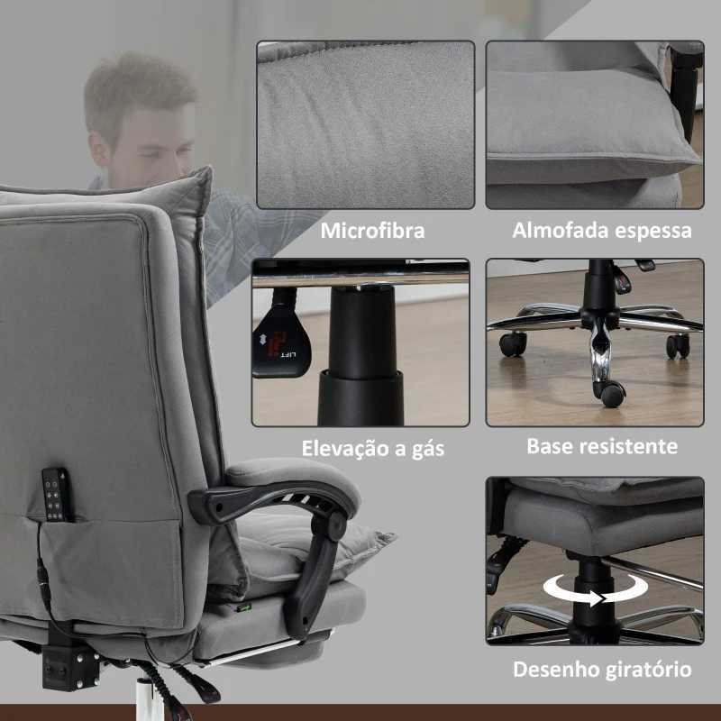 Cadeira de Escritório com Massagem e Aquecimento, Cinzento